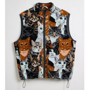 UO Printed Cat Vest Fleece with Jersey Lining